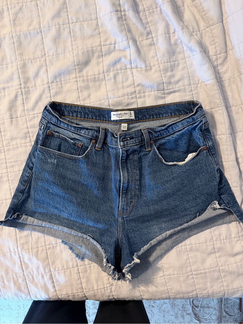 Abercrombie & Fitch Distressed Dark Blue Denim Shorts